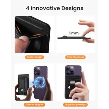 TWZKG for MagSafe Wallet, Magnetic Card Wallet Holder with Secure-Grip Finger Loop, for iPhone 15/14/13/12 Series, Not for 13/12 Mini, 5-Card Holder, Slim Vegan Leather, RFID Blocking, Black