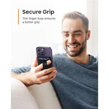 TWZKG for MagSafe Wallet, Magnetic Card Wallet Holder with Secure-Grip Finger Loop, for iPhone 15/14/13/12 Series, Not for 13/12 Mini, 5-Card Holder, Slim Vegan Leather, RFID Blocking, Black