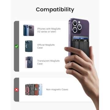 TWZKG for MagSafe Wallet, Magnetic Card Wallet Holder with Secure-Grip Finger Loop, for iPhone 15/14/13/12 Series, Not for 13/12 Mini, 5-Card Holder, Slim Vegan Leather, RFID Blocking, Black