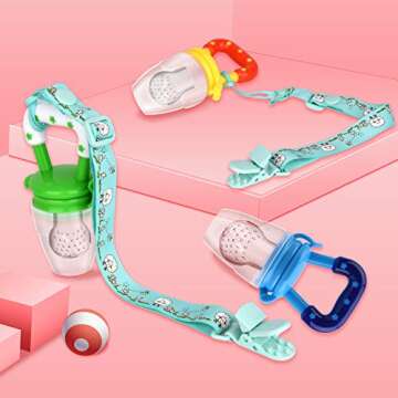 Food Feeder Baby Fruit Pacifier (3 Pcs) with 6 Different Sized Silicone Pacifiers 2 PCS Dispensing Spoon 90ML Spoons Clip Infant Teething Toy -Blue