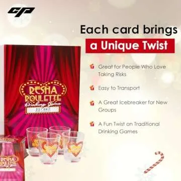 Caresha Please Resha Roulette Card, A Drinking Card Game for Parties and More, Includes 120 Cards and 4 Shot Glasses, Adult Drinking Game, Roulette Shot Drunk Lovers Card Game
