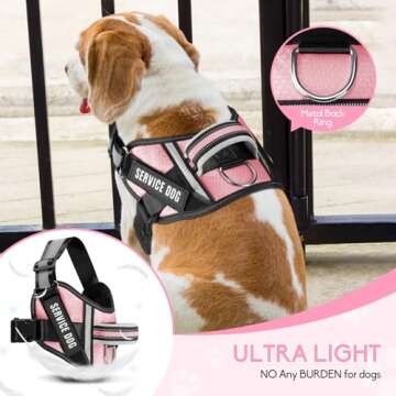 Service Dog Vest Harness and Leash Set, Animire in Training Dog Harness with 10 Dog Patches, Reflective Dog Leash with Soft Padded Handle for Small, Medium, Large, and Extra-Large Dogs (Pink,XS)