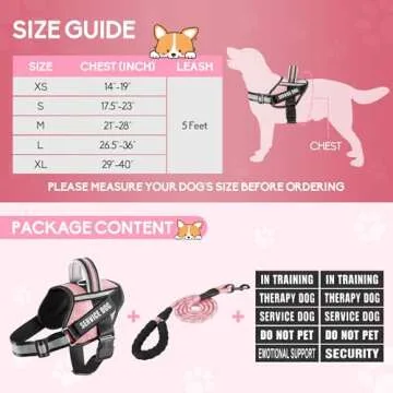 Service Dog Vest Harness and Leash Set, Animire in Training Dog Harness with 10 Dog Patches, Reflective Dog Leash with Soft Padded Handle for Small, Medium, Large, and Extra-Large Dogs (Pink,XS)