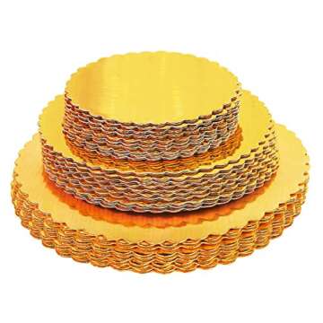 ONE MORE 30-Pack Cake Board Rounds, Circle Cardboard Base Boards, 8, 10 and 12-Inch. Perfect for Cake Decorating, 10 of Each Size (Gold, 30)