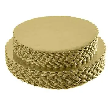 ONE MORE 30-Pack Cake Board Rounds, Circle Cardboard Base Boards, 8, 10 and 12-Inch. Perfect for Cake Decorating, 10 of Each Size (Gold, 30)