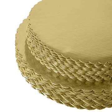 ONE MORE 30-Pack Cake Board Rounds, Circle Cardboard Base Boards, 8, 10 and 12-Inch. Perfect for Cake Decorating, 10 of Each Size (Gold, 30)