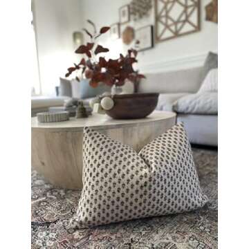 Generic Canyon Theory Hand Block Print Organic Linen 14x20 Inch Lumbar Throw Pillow Cover: Indoor Outdoor Sustainable Handmade Vintage Decorative Cushion Cover (Birdie)