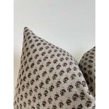 Generic Canyon Theory Hand Block Print Organic Linen 14x20 Inch Lumbar Throw Pillow Cover: Indoor Outdoor Sustainable Handmade Vintage Decorative Cushion Cover (Birdie)