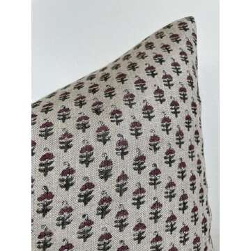 Generic Canyon Theory Hand Block Print Organic Linen 14x20 Inch Lumbar Throw Pillow Cover: Indoor Outdoor Sustainable Handmade Vintage Decorative Cushion Cover (Birdie)