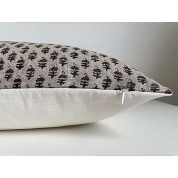 Generic Canyon Theory Hand Block Print Organic Linen 14x20 Inch Lumbar Throw Pillow Cover: Indoor Outdoor Sustainable Handmade Vintage Decorative Cushion Cover (Birdie)