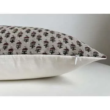 Generic Canyon Theory Hand Block Print Organic Linen 14x20 Inch Lumbar Throw Pillow Cover: Indoor Outdoor Sustainable Handmade Vintage Decorative Cushion Cover (Birdie)