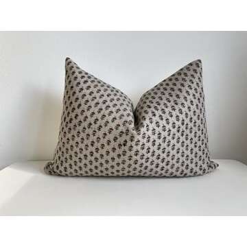 Generic Canyon Theory Hand Block Print Organic Linen 14x20 Inch Lumbar Throw Pillow Cover: Indoor Outdoor Sustainable Handmade Vintage Decorative Cushion Cover (Birdie)