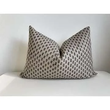 Generic Canyon Theory Hand Block Print Organic Linen 14x20 Inch Lumbar Throw Pillow Cover: Indoor Outdoor Sustainable Handmade Vintage Decorative Cushion Cover (Birdie)