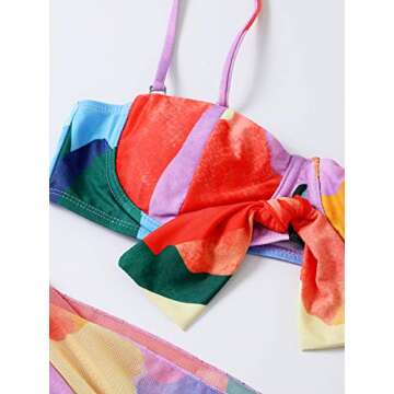 SOLY HUX Women's High Waisted Color Block Bikini Bathing Suits with Beach Skirt 3 Piece Swimsuits Multi M