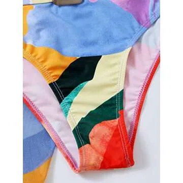 SOLY HUX Women's High Waisted Color Block Bikini Bathing Suits with Beach Skirt 3 Piece Swimsuits Multi M