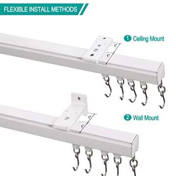 ChadMade Aluminum Ceiling Curtain Track Set with Hooks, 9ft - 12ft Adjustable Length Ceiling/Wall Mount Curtain Rail System For Grommet/Pleated Drape, RV Ceiling Track, White