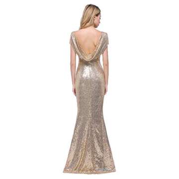 Sparkle Rose Gold Sequins Bridesmaid Dresses Modest Long Prom Evening Gowns,Rose Gold,6,6,Rose Gold