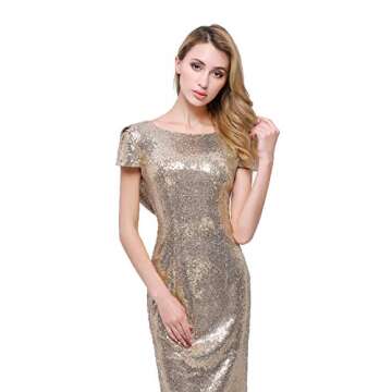 Sparkle Rose Gold Sequins Bridesmaid Dresses Modest Long Prom Evening Gowns,Rose Gold,6,6,Rose Gold