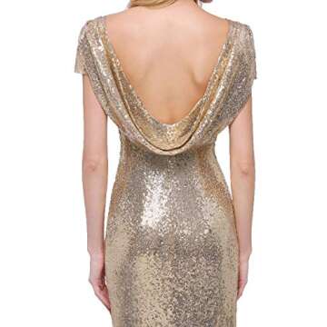 Sparkle Rose Gold Sequins Bridesmaid Dresses Modest Long Prom Evening Gowns,Rose Gold,6,6,Rose Gold