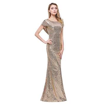 Sparkle Rose Gold Sequins Bridesmaid Dresses Modest Long Prom Evening Gowns,Rose Gold,6,6,Rose Gold