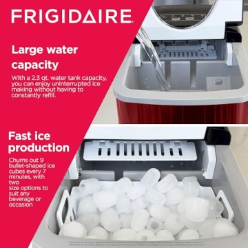 Frigidaire Red Stainless Steel Ice Maker, 26lb per day