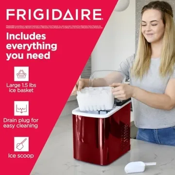 Frigidaire Red Stainless Steel Ice Maker, 26lb per day
