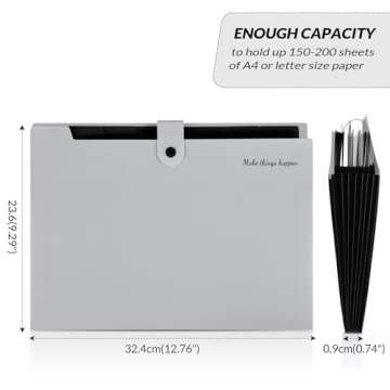 SKYDUE Accordion File Organizer, 8 Pockets Expanding File Folders, Portable Document Paper Organizer, Home College School Office Supplies, Letter Size Gray