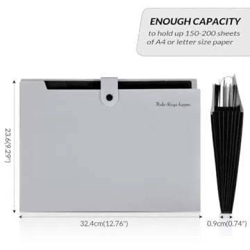SKYDUE Accordion File Organizer, 8 Pockets Expanding File Folders, Portable Document Paper Organizer, Home College School Office Supplies, Letter Size Gray