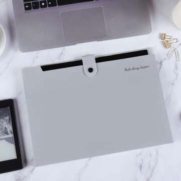 SKYDUE Accordion File Organizer, 8 Pockets Expanding File Folders, Portable Document Paper Organizer, Home College School Office Supplies, Letter Size Gray