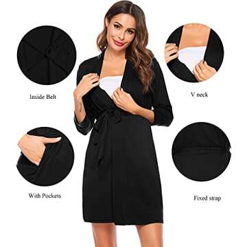 SWOMOG Women's Maternity Nursing Robe Pregnancy Hospital Breastfeeding Bathrobes 3 in 1 Labor Delive...