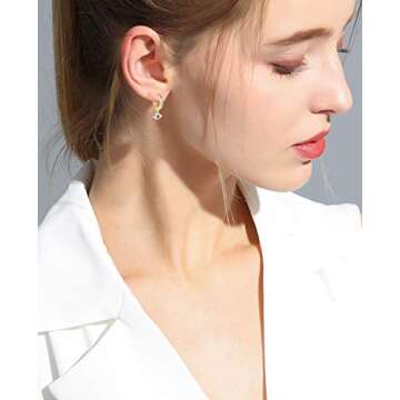 LOYALLOOK 6Pairs Moon Star Dangle Hoop Earrings for Women Mini Bar Stud Earrings CZ Drop Cartilage Cute Jewelry Small Huggie Hoop Valentine's Gift Gold Plated