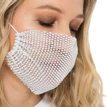 Barode Sparkly Rhinestone Mesh Mask Crystal Colorful Masquerade Ball Party Nightclub Face Masks Venetian Mardi Gras Jewelry for Women and Girls (Black) (White)