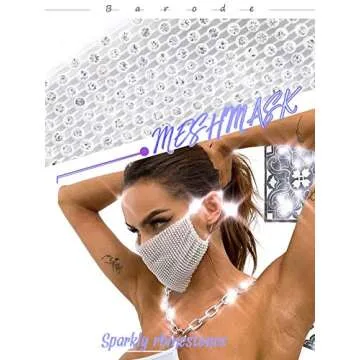 Barode Sparkly Rhinestone Mesh Mask Crystal Colorful Masquerade Ball Party Nightclub Face Masks Venetian Mardi Gras Jewelry for Women and Girls (Black) (White)