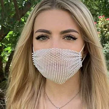 Barode Sparkly Rhinestone Mesh Mask Crystal Colorful Masquerade Ball Party Nightclub Face Masks Venetian Mardi Gras Jewelry for Women and Girls (Black) (White)