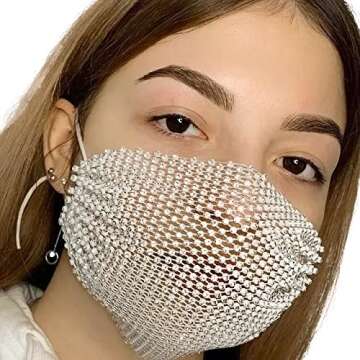 Barode Sparkly Rhinestone Mesh Mask Crystal Colorful Masquerade Ball Party Nightclub Face Masks Venetian Mardi Gras Jewelry for Women and Girls (Black) (White)