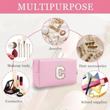 Stylish Personalized Initial Letter Makeup Bag for Women