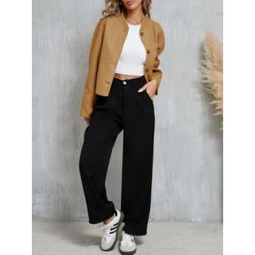 Tankaneo Womens Cropped Pea Coat Casual Button Down Long Sleeve Winter Loose Jackets