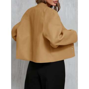 Tankaneo Womens Cropped Pea Coat Casual Button Down Long Sleeve Winter Loose Jackets