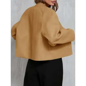 Tankaneo Womens Cropped Pea Coat Casual Button Down Long Sleeve Winter Loose Jackets