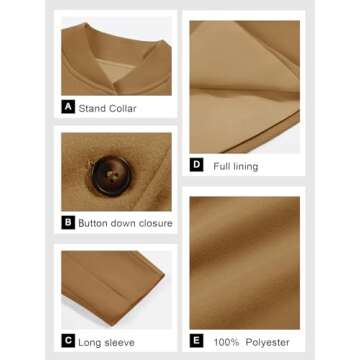 Tankaneo Womens Cropped Pea Coat Casual Button Down Long Sleeve Winter Loose Jackets