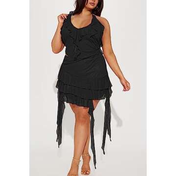 MOEENCN 2 Piece Skirt Sets for Women Sexy Sheer Mesh Bodycon Sleeveless Outfits for Women Backless Ruffle Party Club Night