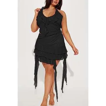 MOEENCN 2 Piece Skirt Sets for Women Sexy Sheer Mesh Bodycon Sleeveless Outfits for Women Backless Ruffle Party Club Night