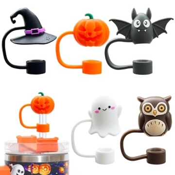 5PCS Halloween Silicone Straw Cover Caps for Stanley Cup - Fun & Eco-Friendly Halloween Gift!