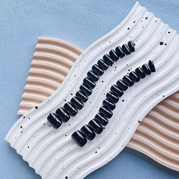 Black Press on Nails Short Medium Square Glue on Nails Set,Xcreando Summer Square Fake Nails Short Coffin Nails Press ons Gel Nails Medium Length False Nails For Women 24 Pcs