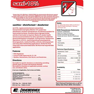 Chemcor Sani-10% Disinfectant Concentrate 1 Gallon - 200 Gallons