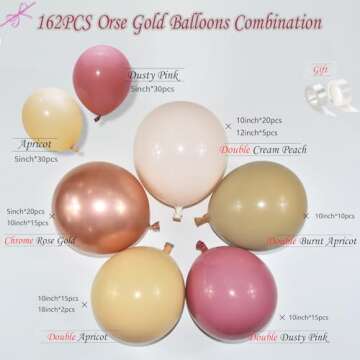 Boho Balloon Garland Arch Kit - 162Pcs Double Stuffed Dusty Rose Balloon Blush Pastel Pink Chrome Ro...