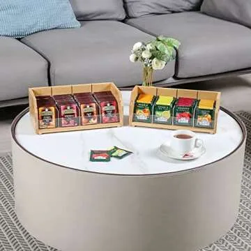 TIOPGHAD Tea Bag 2-Layer Stackable Bamboo Organizer - Wooden Tea Bags Storage Holder Tea Box Containers Rack Teabag Station for Cabinet Countertop Office(Patented Design)
