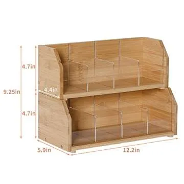 TIOPGHAD Tea Bag 2-Layer Stackable Bamboo Organizer - Wooden Tea Bags Storage Holder Tea Box Containers Rack Teabag Station for Cabinet Countertop Office(Patented Design)