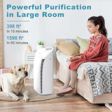 Membrane Solutions MSA3 Air Purifier for Home, Room Up to 1590 sq ft. H13 True HEPA Filter Air Purifier for Bedroom 22db, 100% Ozone Free Air Cleaner for Smoke, Pet Odor Remove 99.97% Allergens, Dust