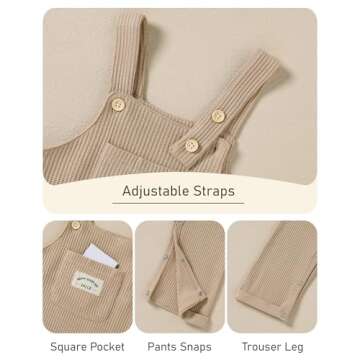 ZOEREA Toddler Baby Boys Clothes Outfit Long Sleeve T-Shirt and Romper Set Cute Jumpsuit Overalls Solid Color Khaki 18-24 Months